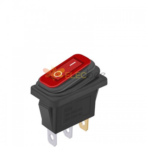 Interruptor oscilante de barco à prova d\'água KCD3 com luz vermelha - 3 pinos, 2 engrenagens, 220V / 12V