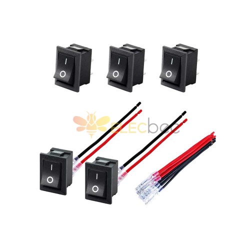 Round Rocker Switch with Wire and Terminals - Square KCD1 Shape, Wire Included