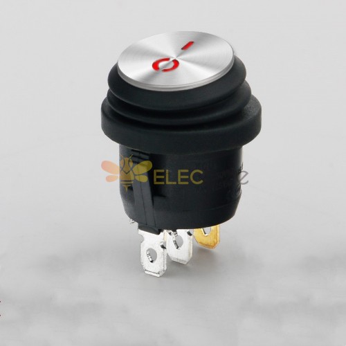 Round Waterproof Switch 12V/20A Stainless Steel Face Scratch-resistant 2 Gears 3 Pins LED Light Automotive Motorcycle Modification Red Illuminated 12V