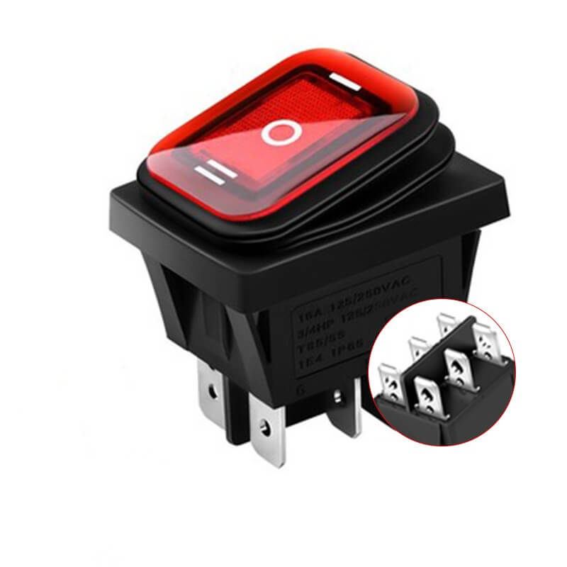 Three Gears KCD4 Toggle Power Switch Waterproof Boat Rocker Switch 3 Gears 6 Pins with Silver Dot Dust and Oil Resistant Red Illuminated Toggle Switch