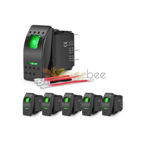 Universal 5-Pin 12V/20A Boat Rocker Switch with Blue LED and Green 2 Modes