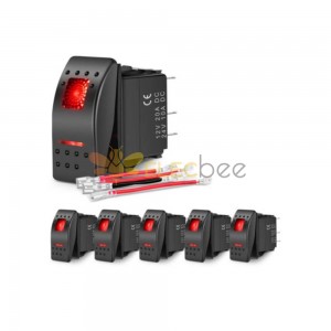 Universal 5-Pin 12V/20A Boat Rocker Switch with Blue LED and Red 2 Modes