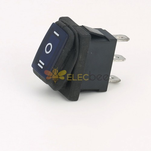 Waterproof Black Three Gears KCD1 3-Pin Design Small Square Toggle Power Switch Dust and Oil Resistant 15*21 Blue 3 Pins 3 Gears
