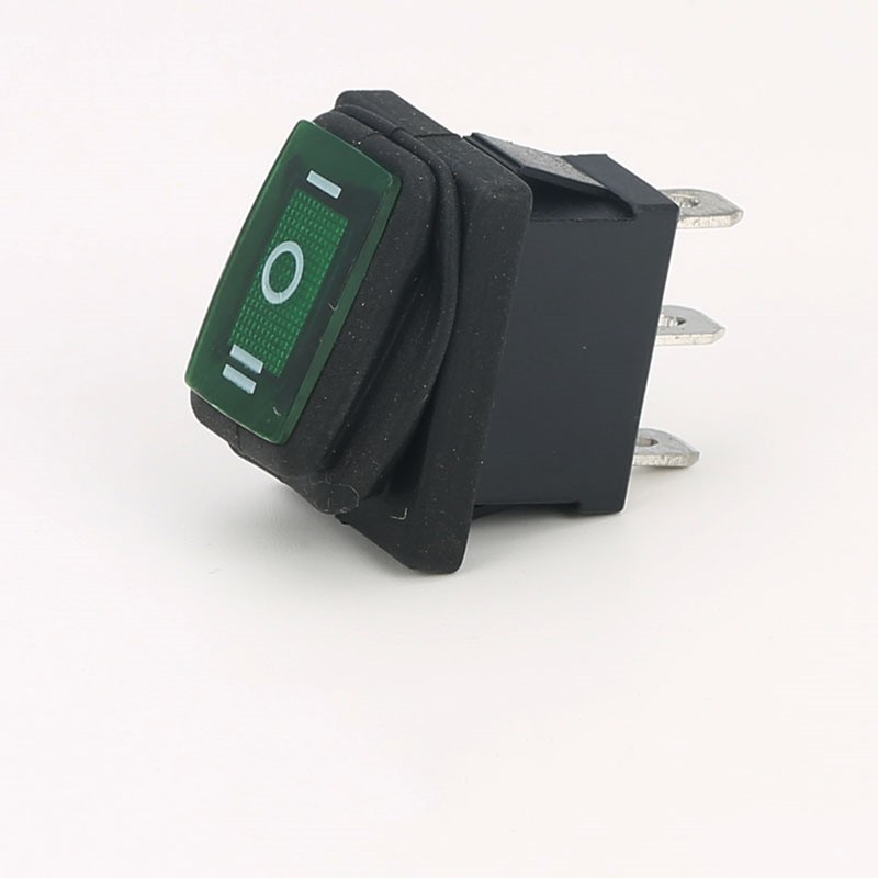 Waterproof Black Three Gears KCD1 3-Pin Design Small Square Toggle Power Switch Dust and Oil Resistant 15*21 Green 3 Pins 3 Gears