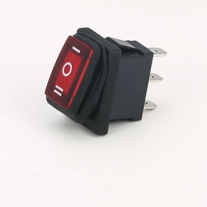 Waterproof Black Three Gears KCD1 3-Pin Design Small Square Toggle Power Switch Dust and Oil Resistant 15*21 Red 3 Pins 3 Gears