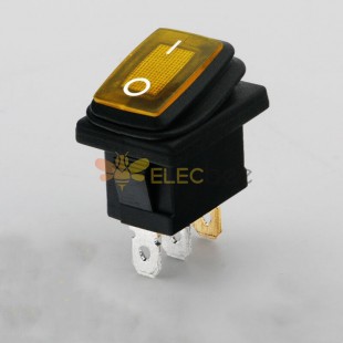 Желтый, 3-контактный водонепроницаемый кулисный переключатель KCD1 с подсветкой — 15x21 мм, 2-ступенчатый