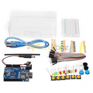 Basic Starter Kit UNO R3 Mini Breadboard LED Jumper Wire Button With Box For Geekcreit for Arduino - products that work with official Arduino boards