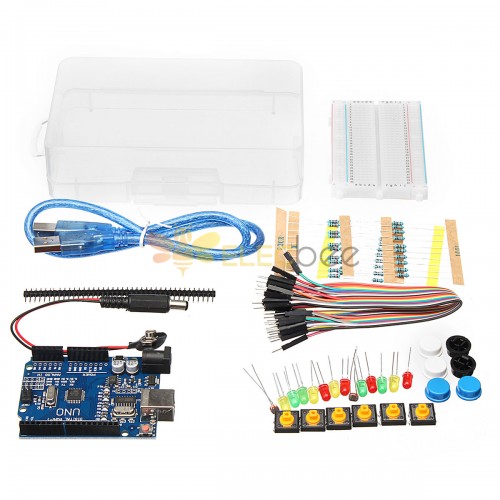 Basic Starter Kit UNO R3 Mini Breadboard LED Jumper Wire Button Com Box Para Geekcreit para Arduino - produtos que funcionam com placas Arduino oficiais
