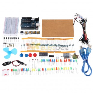 KW-AR-Mini Kit with 17 Classes UNO R3 DC Motor Breadboard LED Components Set Geekcreit for Arduino - products that work with official Arduino boards