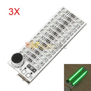 3 Adet 2x13 USB Mini Spektrum Yeşil LED Kurulu Ses Kontrolü Hassasiyeti Ayarlanabilir