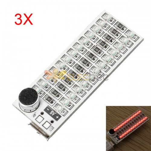 3 peças 2x13 USB Mini Spectrum Red LED Board Sensibilidade de controle de voz ajustável