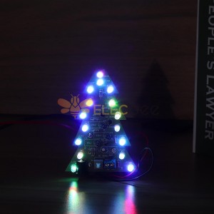 組裝USB電池供電聖誕樹16顆RGB LED彩燈電子PCB裝飾樹兒童禮物普通版