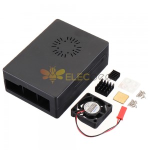 3 juegos de caja de caja de ABS negra con mini ventilador de refrigeración y kit de disipador de calor para Raspberry Pi 3B