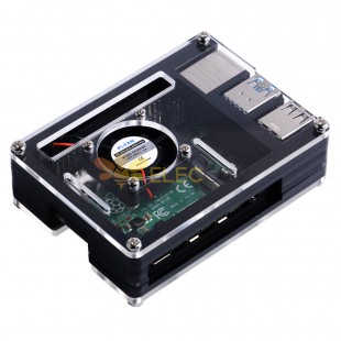 Caja negra de plástico acrílico 52Pi con ventilador de refrigeración 3030 para Rasberry Pi 4B