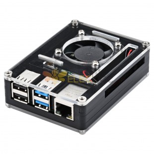 52Pi Acrylic Plastic Black Case with Large Size Cooling Fan 4010 for Rasberry Pi 4B/3B+/3B