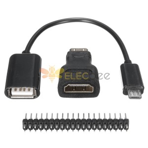 5Sets 3-in-1-Mini-HD-zu-HD-Adapter + Micro-USB-zu-USB-Buchsenkabel + 40P-Pin-Kits für Raspberry Pi Zero