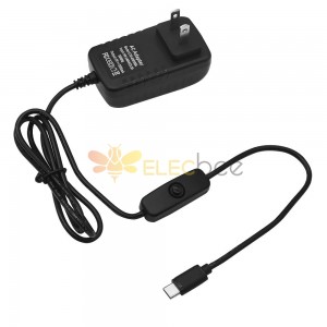 5V 3A EU/US/UK Plug Power Adapter With Switch Button Type-C Interface for Raspberry Pi 4/4B