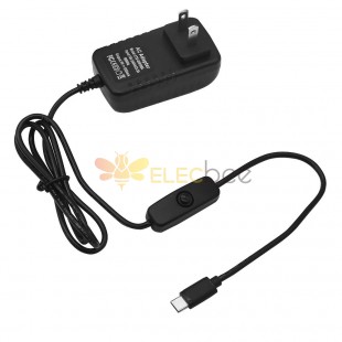 5V 3A EU/US/UK Plug Power Adapter With Switch Button Type-C Interface for Raspberry Pi 4/4B EU Plug