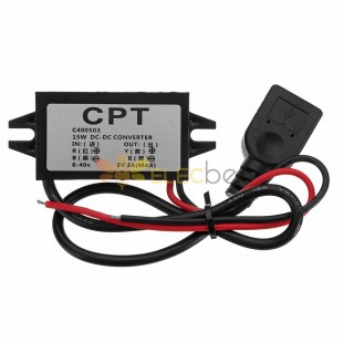 6-40V 轉 USB 5V/3A DC 公頭轉換器 CPT 汽車適用於樹莓派/手機/導航儀/行車記錄儀