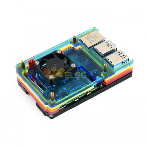 Carcasa Rainbow de 6 capas con ventilador de refrigeración y disipador de calor para Raspberry Pi 4B typ a