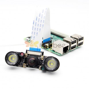 Foco ajustable HD Módulo de cámara panorámica gran angular de 175 grados + 2 tablero LED para Raspberry Pi