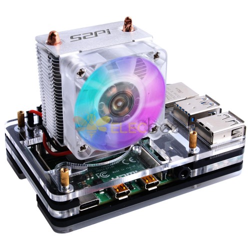 Carcasa acrílica de 5 capas negra/transparente/RGB colorida + Kit de ventilador de refrigeración CPU V2.0 con disipación de calor superior para Raspberry Pi 4B