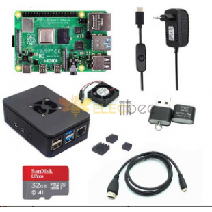 4GB RAM Raspberry Pi 4B + 黑色保护盒 + 电源 + 32/64GB 存储卡 +Micro HDMI DIY 套件 EU Plug US Plug