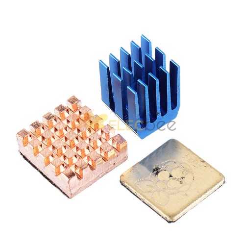 Radiador azul dissipador de calor de cobre/alumínio com cola 3 peças conjunto para Raspberry Pi 3