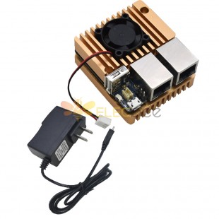 Nanopi R2S Mini-Router + Schutzabdeckung aus Aluminiumlegierung mit Lüfter + 5 V 3 A Power DIY Kit