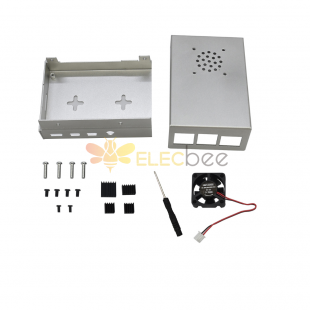 Silver Aluminum Alloy Case Protective Shell Metal Enclosure + Black/Sliver Heatsink + Cooling Fan DIY Kit For Raspberry Pi 4