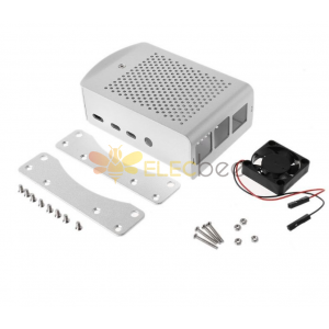 Sliver Aluminum Alloy Case with Cooling Fan Protective Shell Metal Enclosure fit for Raspberry Pi 4 Model B