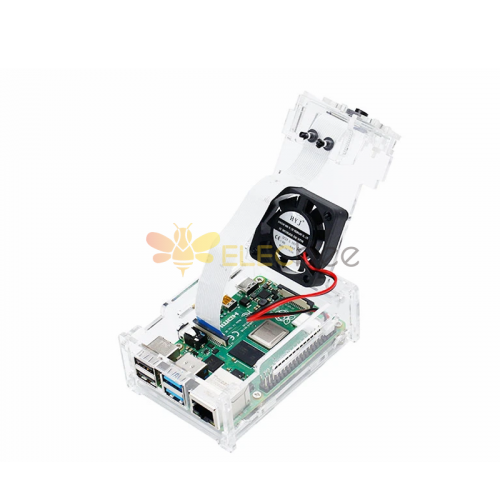 Caja de acrílico transparente con juego de ventilador de refrigeración Compatible con pantalla y cámara de 3,5 pulgadas para Raspberry Pi 4B