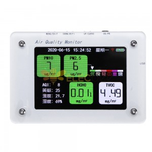 1 Uds A2 PM2.5 TVOC CO2 HCHO AQI Haze detector de formaldehído Monitor de aire temperatura y humedad con tarjeta TF compatible con función WIFI