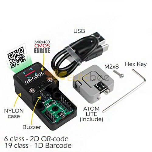 Kit de escáner de código de barras 2D/1D, WiFi de mano, Bluetooth, códigos QR, lector de códigos de barras, compatible con UIFlow Python