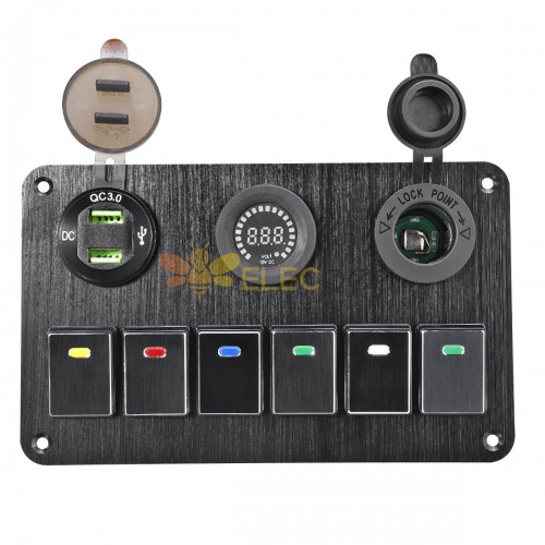 Panel de interruptores de 6 bandas, 2USB, Control Interior, coche, barco,  Marina, RV, interruptor basculante, 12V
