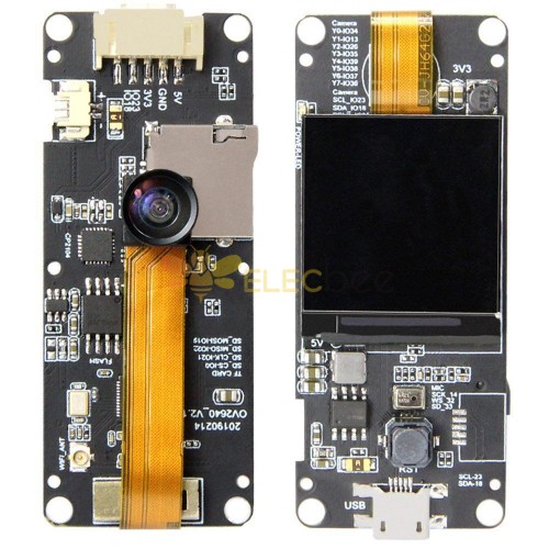 Version d\'extension de ligne T-Camera Plus ESP32-DOWDQ6 Module de caméra SPRAM OV2640 de 8 Mo Écran 1,3 pouces avec carte Bluetooth WiFi