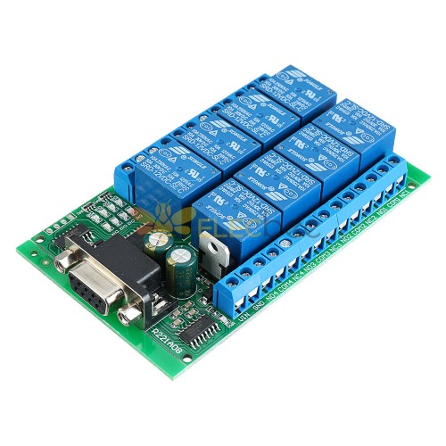 Módulo de relé de porta serial R221A08 8 canais DB9 UART RS232 interruptor de controle remoto 12V DC para casa inteligente