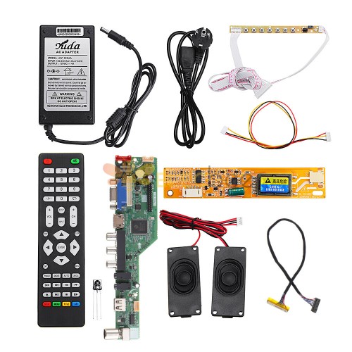 T.SK105A.03 Placa de driver de controlador de TV LED universal LCD + 7 botão de chave + 1 canal 6 bits 30 pinos LVDS cabo + 1 inversor de lâmpada + alto-falante + adaptador de energia da UE