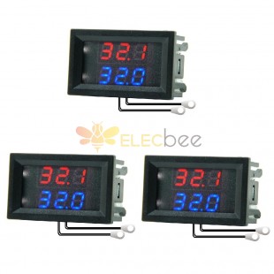 3 peças DC 4-28V 5V 12V 0,28 polegada 0,28 polegada Display LED duplo vermelho + azul termômetro sensor de temperatura digital