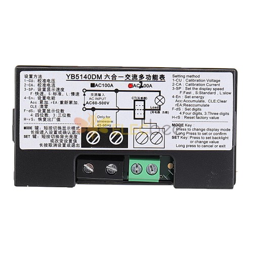 6-in-1 AC60-500V 100A/200A Three-phase AC Voltage Ammeter Blue Backlight  Digital Display