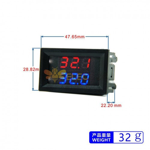 DC 4-28V Red+Blue Fahrenheit Dual Display Digital Thermometer with 2 NTC  Waterproof Metal Probes Temperature Sensor