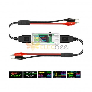 U96 USB Tester DC Voltmetro digitale Indicatore di caricabatteria Power Bank Rilevatore di misuratore di corrente di tensione + coccodrillo Nero