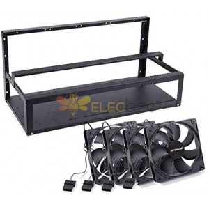 6GPU Mining Frame Rig Case for Steel Open Air Miner, Up to 6 GPU for Crypto Coin Currency Mining Frame Case with 4 Fans