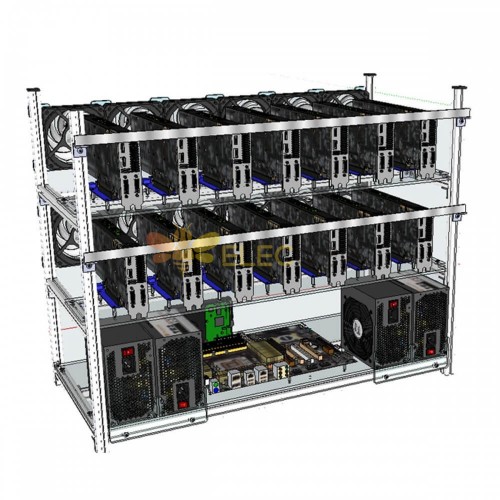 采矿钻机框架露天 14 GPU 矿工采矿框架钻机箱带 12 个 LED 风扇适用于 ETH ZCash
