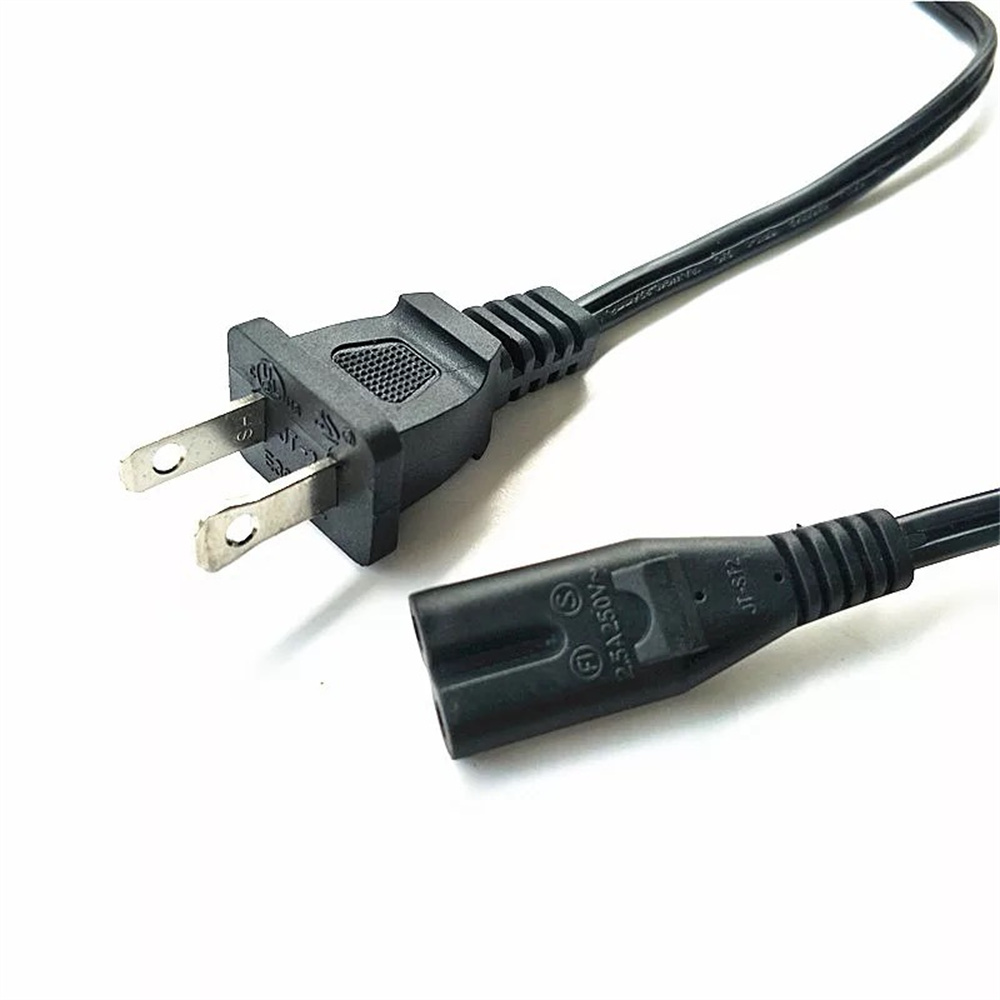 Câble de prise plate à 2 conducteurs de norme américaine vers câble de prise de tube à huit caractères standard américain, câble de prise à 2 conducteurs de norme américaine UL 18 AWG, 1 mètre
