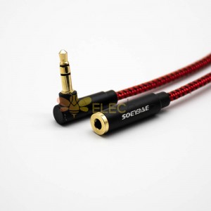 3極3.5MM鍍金插頭彎公對直母紅色音頻延長線0.5m-3米