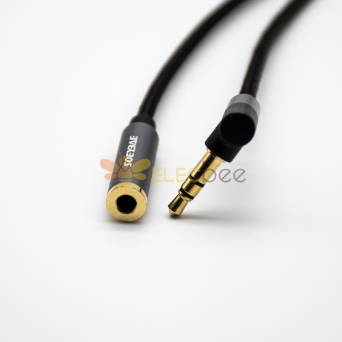 3 Poles 3.5MM 90 Degree Male to Female Straight Audio Wire Black 0.5M-3M
