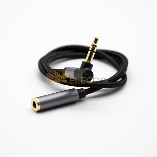 3 Pole 3.5mm Straight Male to 90 Degree Female Audio Earphone Cable 0.5M-3M
