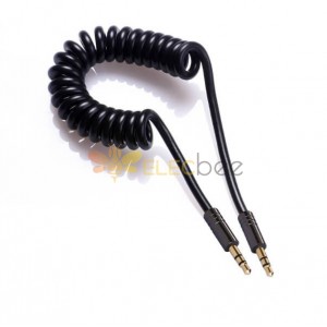 Cable de resorte de 3.5 mm macho a macho estéreo de audio enrollado cable negro 30CM