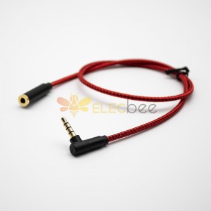 4極耳機鍍金插頭彎公對直母0.5米-3米紅色音頻延長線